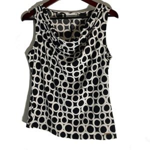 Calvin Klein NWT’s Sleeveless Draped Neckline Black White Polka Dot Blouse Sz M